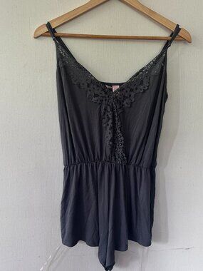 Victorias Secret Lingerie Romper Womens Medium Gray Lace Adjustable One Piece
